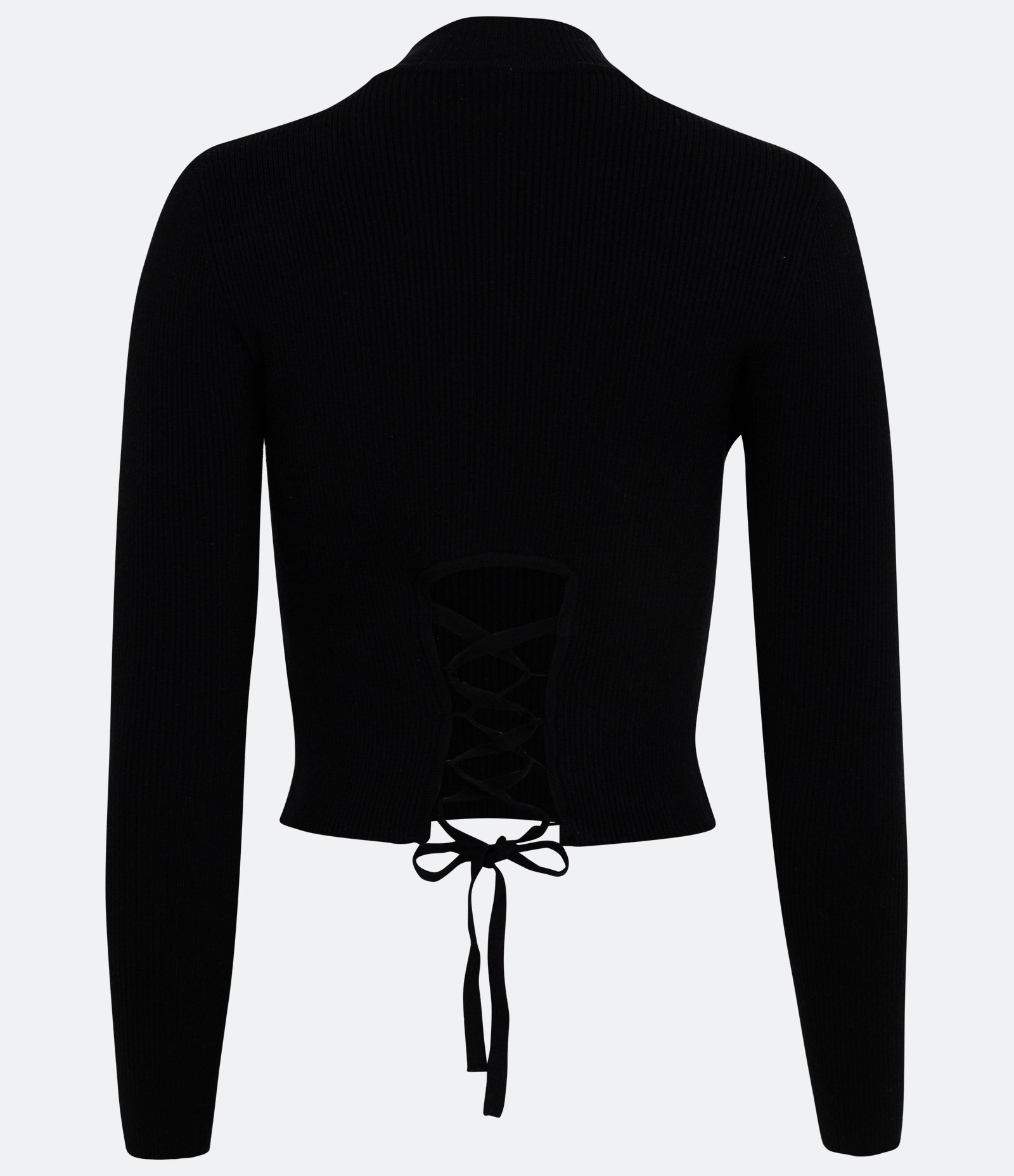 Blusinha em Tricô Canelado com Amarração e Manga Longa 2