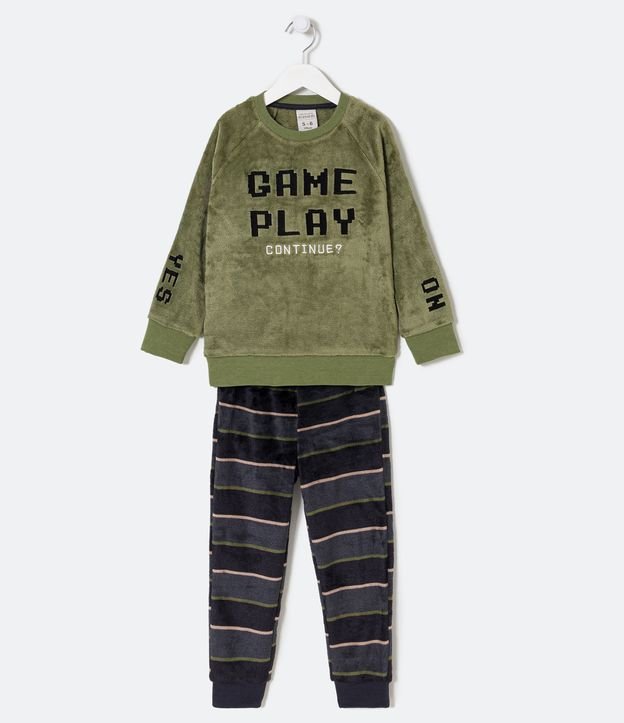 Pijama Infantil Largo en Fleece con Bordado Game Play- Talle 5 a 14 años Verde 1