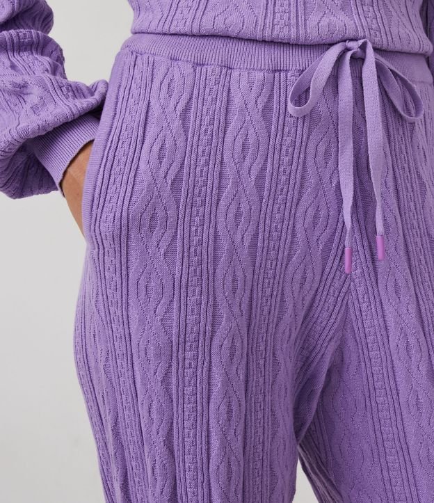 Pantalón Jogger en Punto con Lazo en la Cintura y Texturas Violeta Claro 4