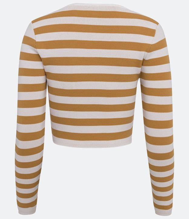 Blusa Cropped en Punto Rayado con Manga Larga Marrón 6