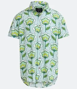 Camisa Regular em Viscose com Estampa de Flores Retrô