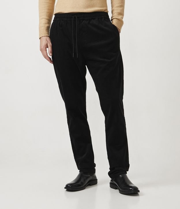Pantalón Slim en Terciopelo con Cintura Elástica y Lazo Negro 2