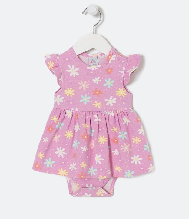 Vestido Body Infantil com Estampa Floral - Tam 0 a 18 meses - Cor: Rosa - Tamanho: 12-18M