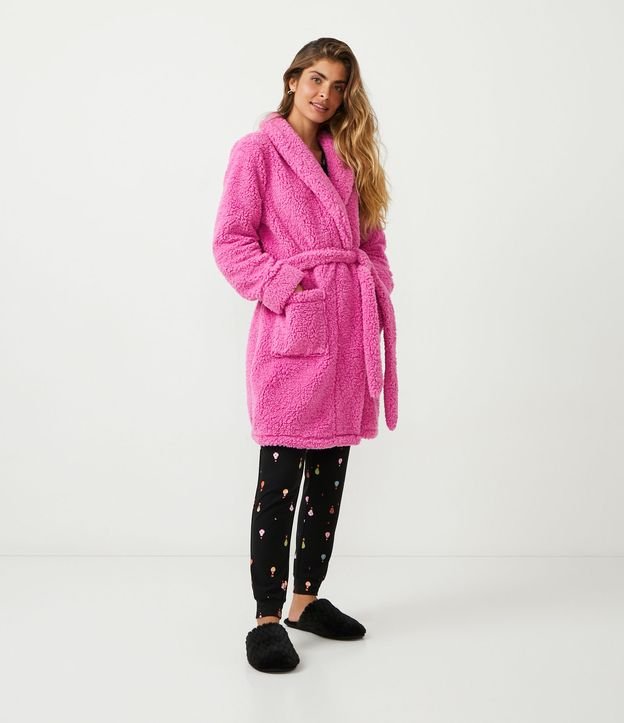 Robe em Fleece com Bolso e Amarração na Cintura