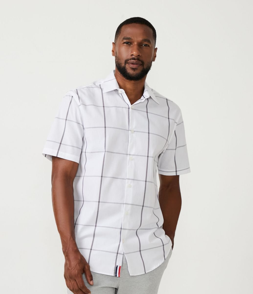 Camisa de algodão com estampa xadrez (Azure Terroso) - Homens