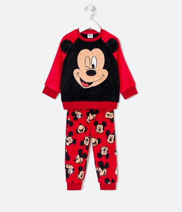 Pijama Largo Infantil en con Bordado Mickey Mouse - Talle a 4 Rojo