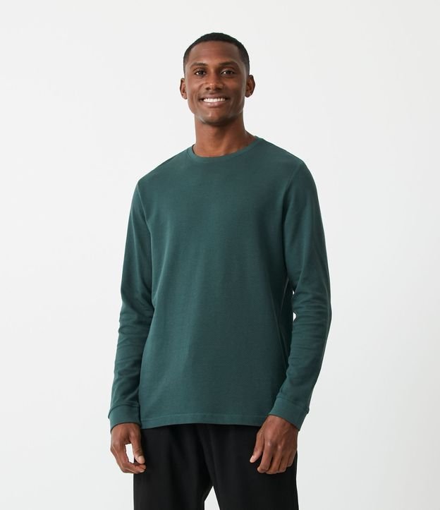 Remera Comfort en Algodón Texturizado con Manga Larga Verde 1