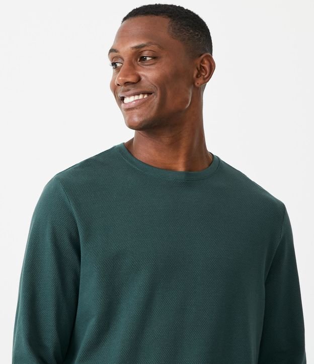 Remera Comfort en Algodón Texturizado con Manga Larga Verde 4