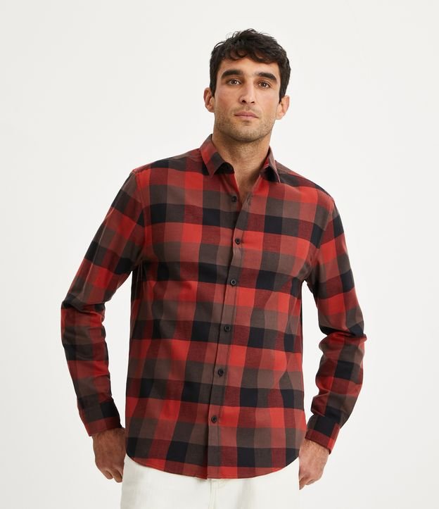 Camisa de Xadrez Comfort Fit, Vermelhor Escuro