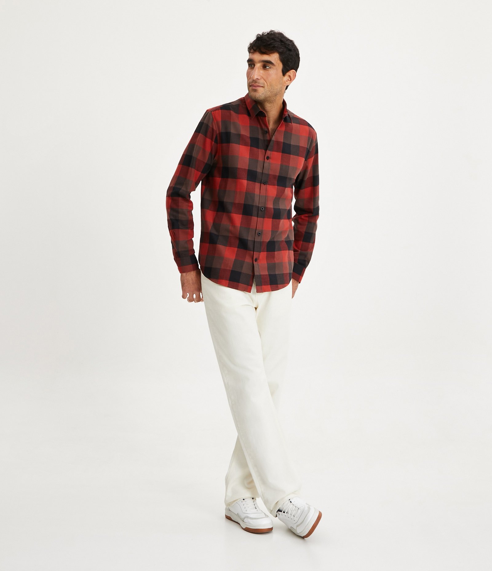 Camisa Comfort em Algodão com Estampa Xadrez e Manga Longa Vermelho 2