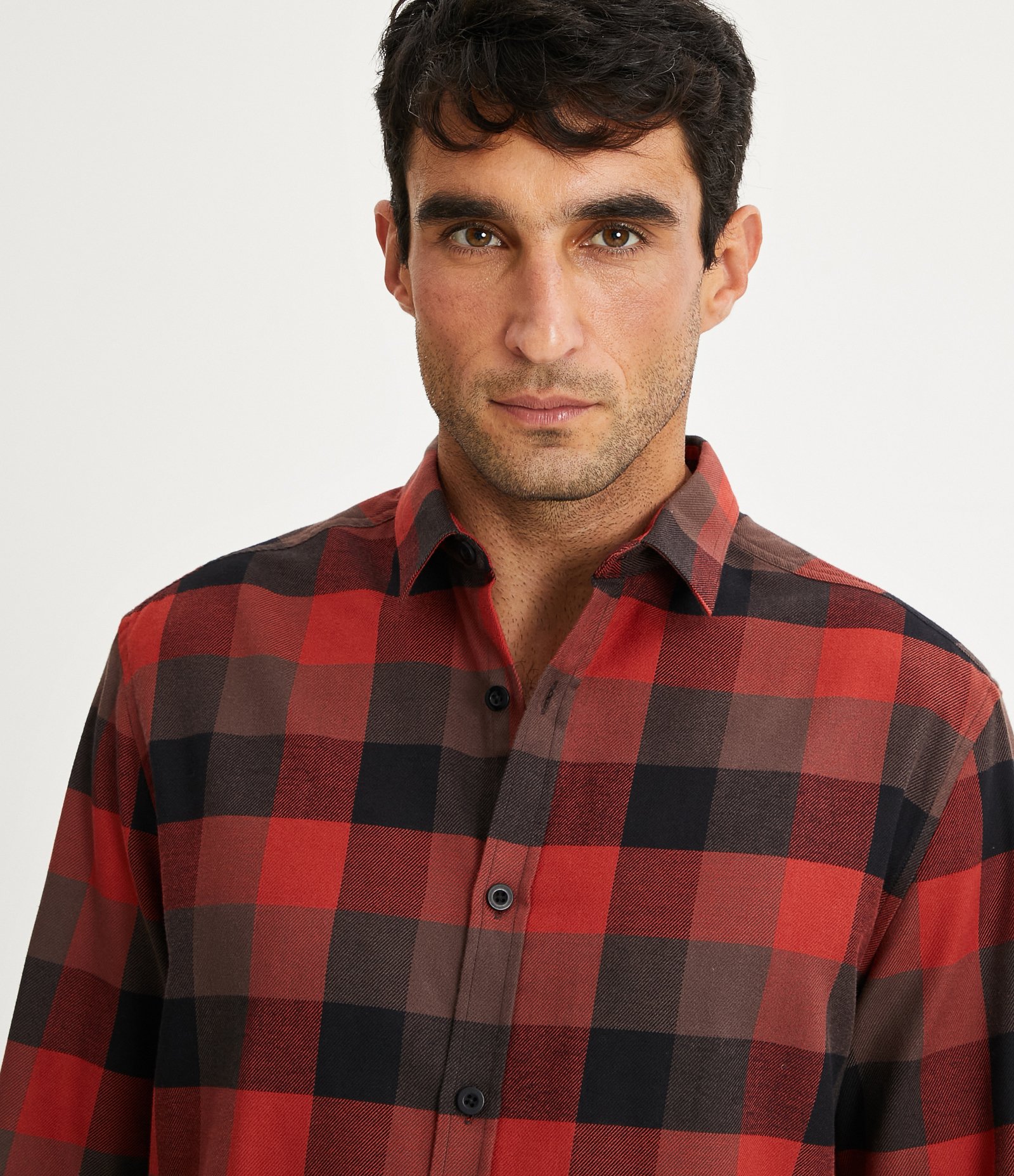 Camisa Comfort em Algodão com Estampa Xadrez e Manga Longa Vermelho 4