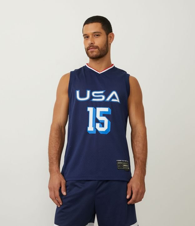 Musculosa Deportiva de Baloncesto Texturizada con Estampado USA 15 Azul 1