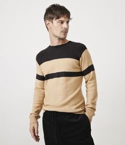 Suéter Comfort em Tricô com Cava Raglan e Listras Contrastantes