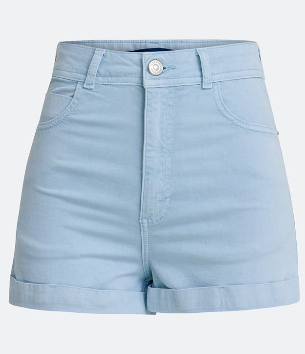 Short Hot Pants Cintura Alta em Sarja com Barra Dobrada