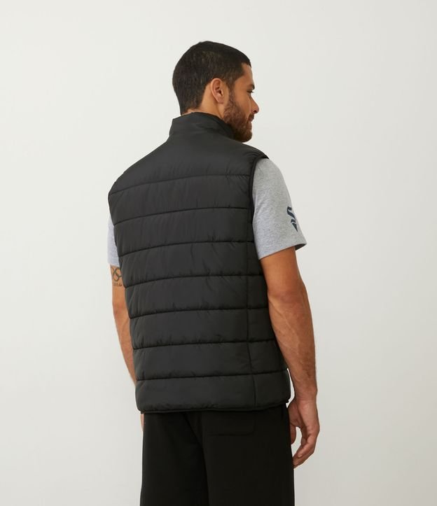 Colete Puffer Esportivo com Gola Alta e Bolsos Preto 3