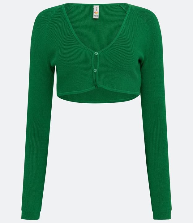 Blusa Cropped em Tricô com Mini Botões Verde