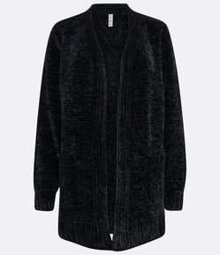 Casaco Cardigan Alongado em Chenille com Bolsos