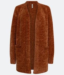 Casaco Cardigan Alongado em Chenille com Bolsos