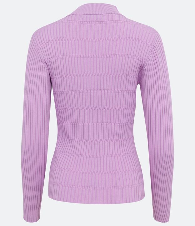 Blusa de Punto Diferenciado con Cuello Alto Violeta Claro 6