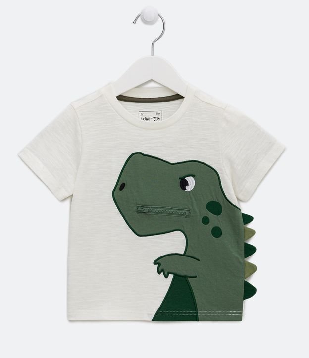 Camiseta Infantil Estampa Dinossauro Interativo - Tam 1 a 5 Anos - Cor: Branco - Tamanho: 03