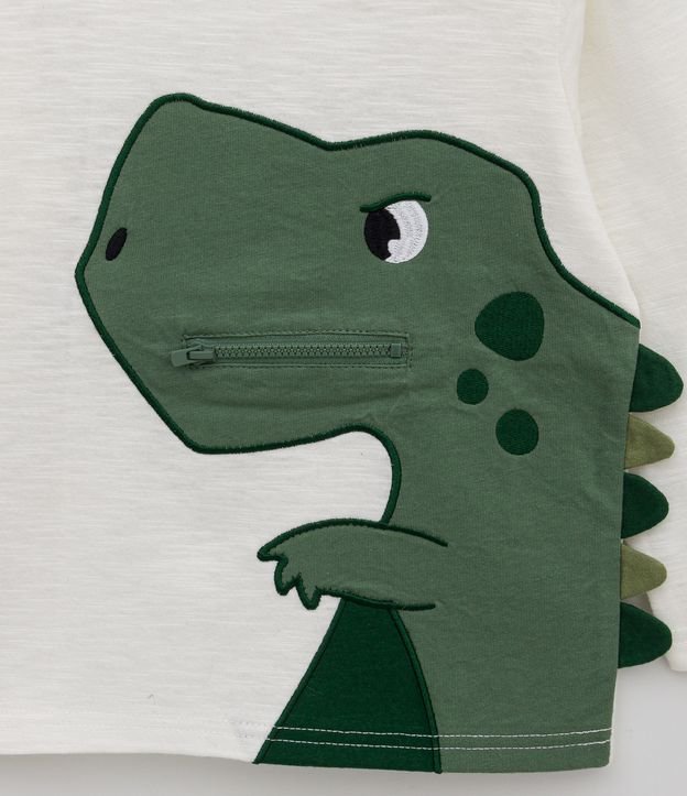 Remera Infantil Estampado Dinosaurio Interactivo Boca con Cremallera - Talle 1 a 5 años Blanco Nieve 3