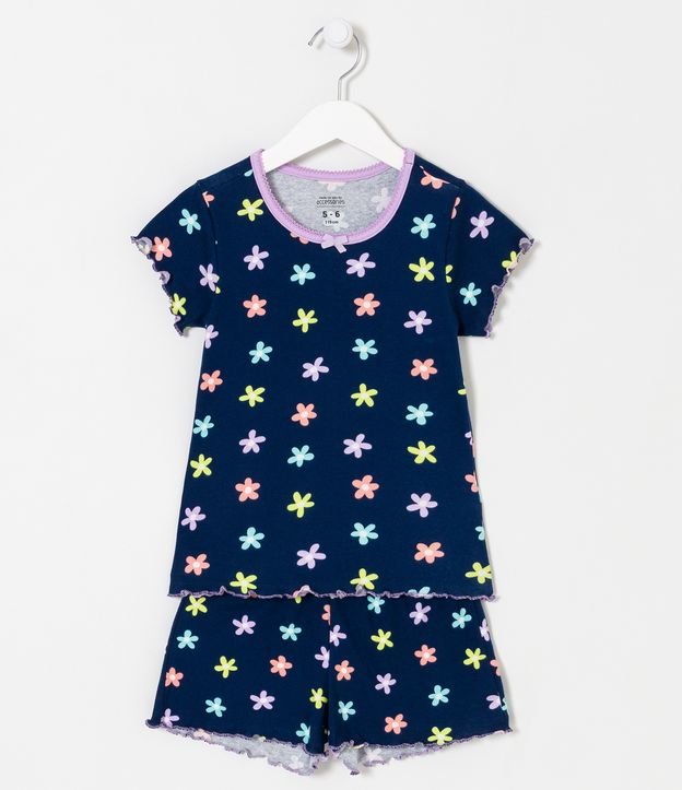 Pijama Corto Infantil Estampado de Margaritas de Colores - Talle 5 a 14 años Azul 1