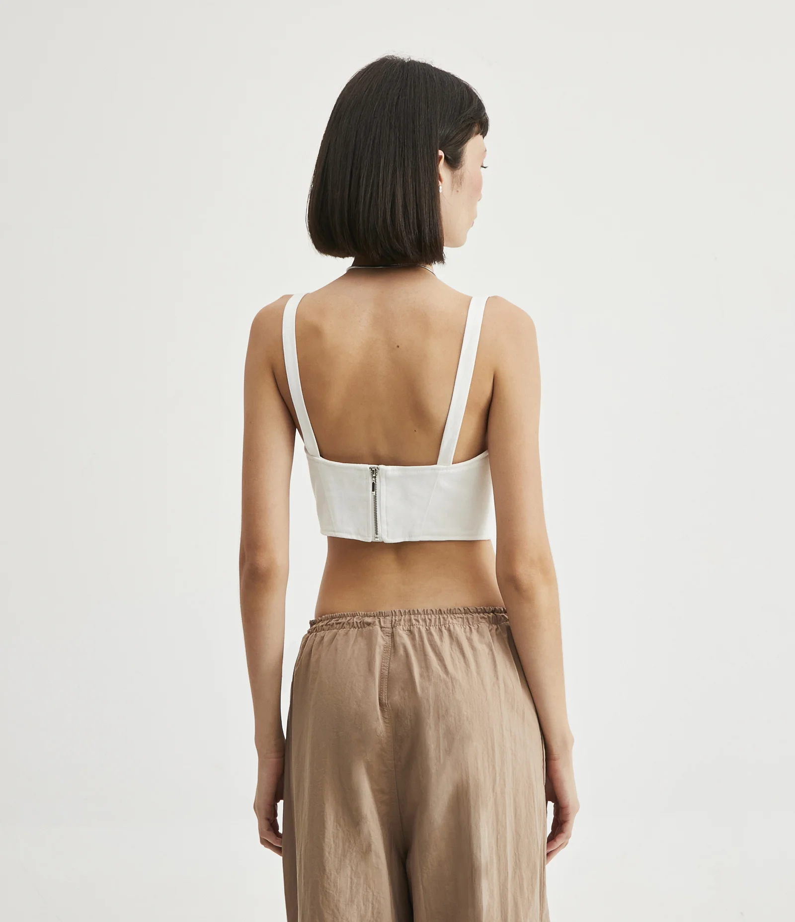 Blusa Regata Cropped Corset em Sarja Branco 3