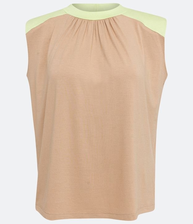 Blusa sin Manga en Viscolycra con Detalle en los Hombros Beige 5