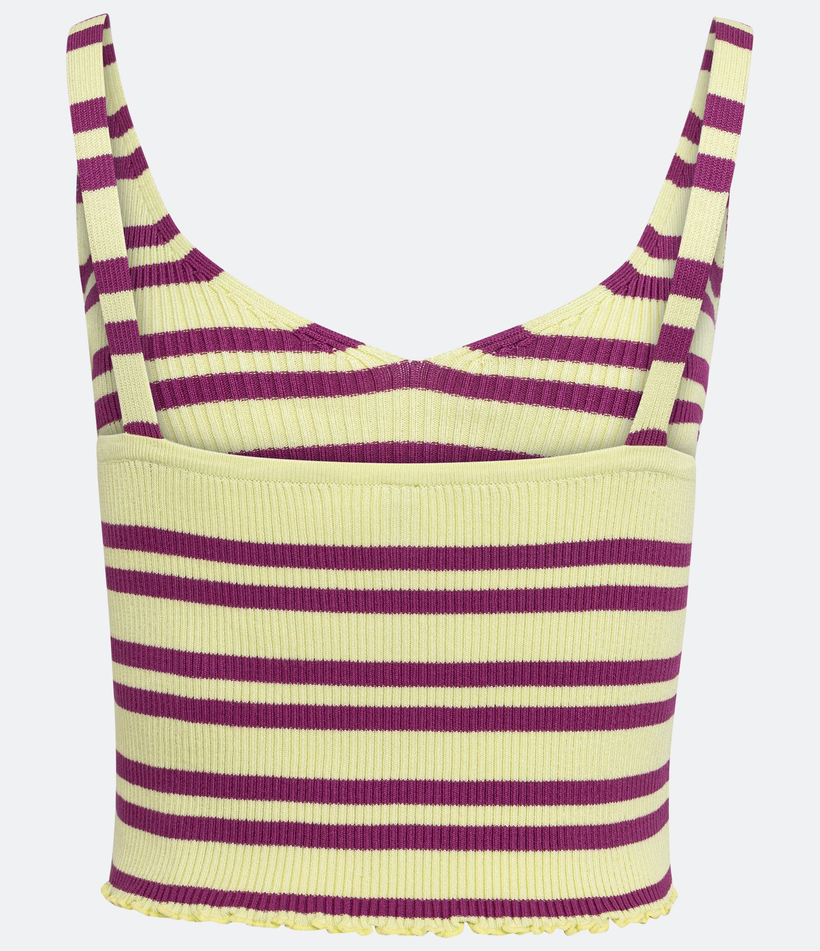 Blusa de Alça em Tricô Canelado com Listras Contrastantes Amarelo 2