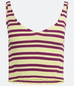 Blusa de Alça em Tricô Canelado com Listras Contrastantes