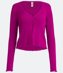 Casaco em Tricô Canelado com Abotoamento Duplo e Frufrus