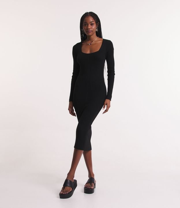 Vestido New Midi em Tricô com Manga Longa