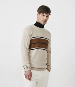 Suéter Regular em Tricô com Listras Contrastantes