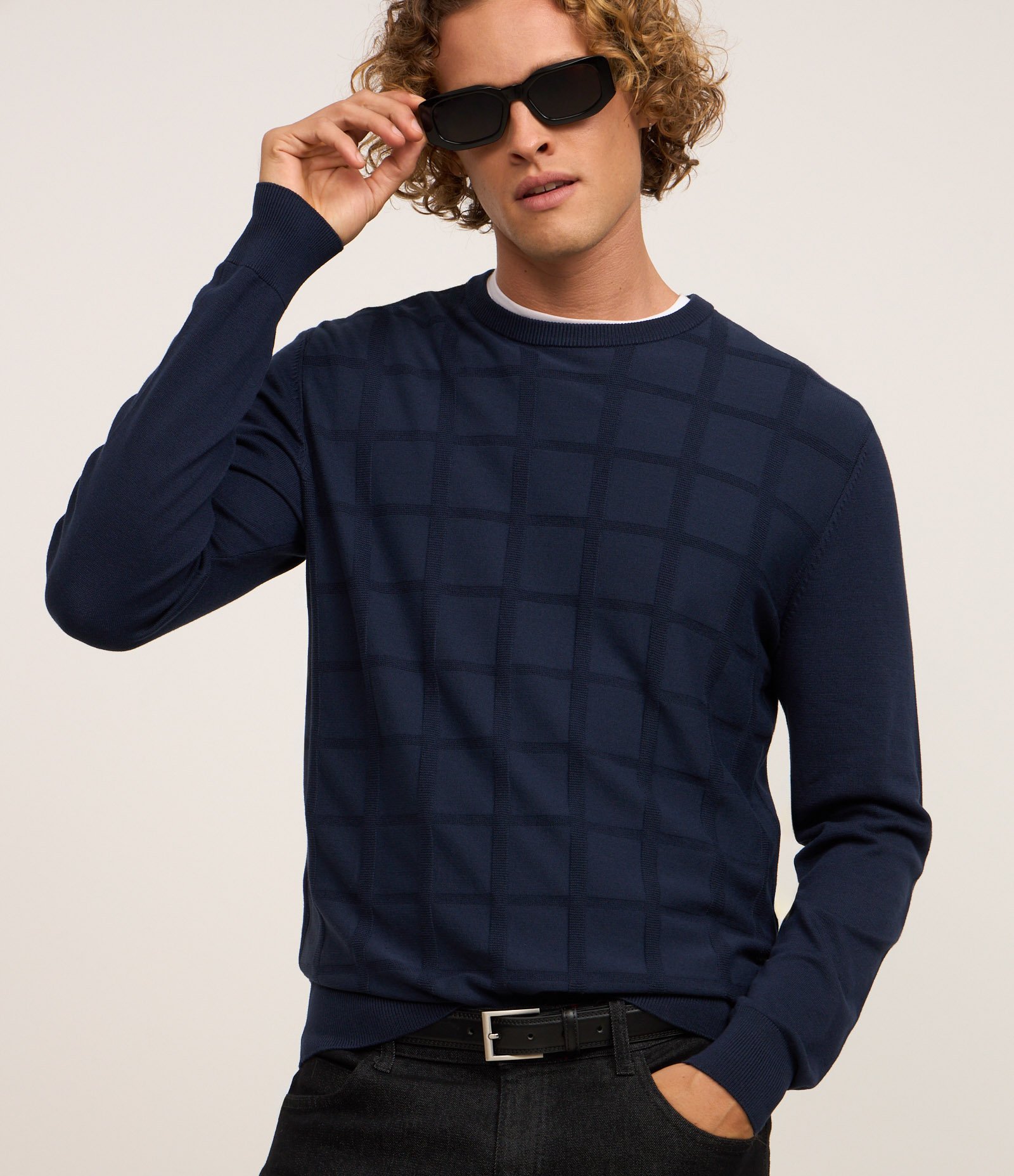 Suéter em Tricô com Textura Quadriculada 1