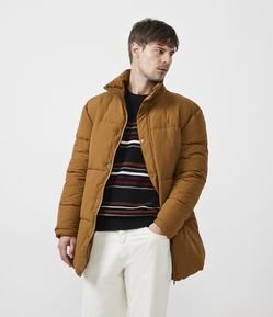 Jaqueta Puffer em Poliamida com Gola Alta e Gomos