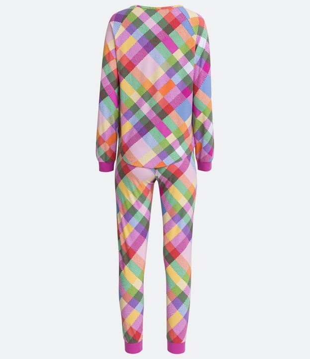 Pijama Largo con Puños en Ribana y Estampado de Cuadros Multicolores 6