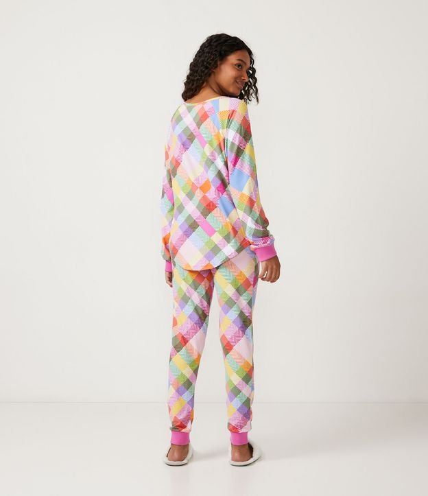 Pijama Largo con Puños en Ribana y Estampado de Cuadros Multicolores 2