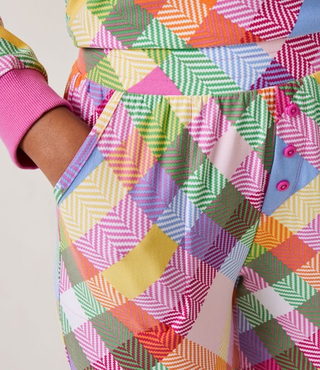 Pijama Largo con Puños en Ribana y Estampado de Cuadros Multicolores 4