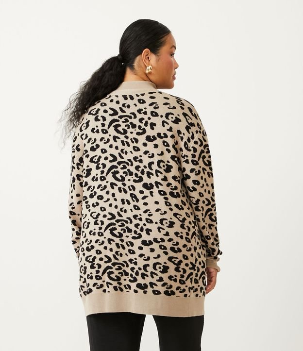 Cardigande Punto con Estampado Animal Print Jaguar Curve & Plus Size Beige 3