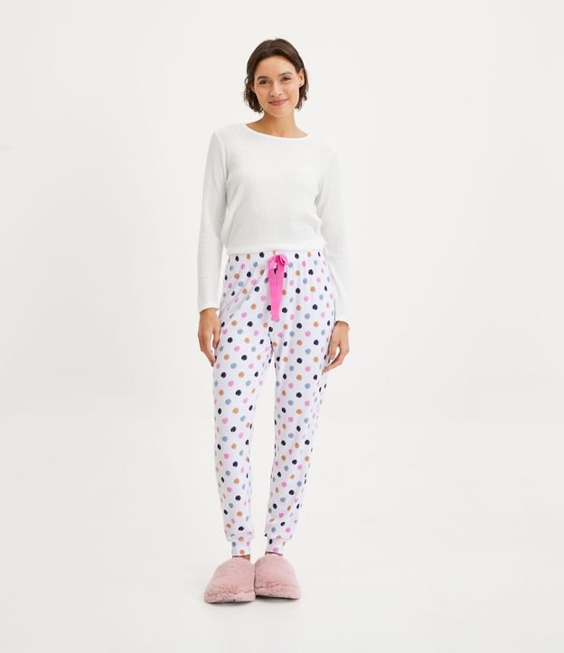 Calça de Pijama com Toque Macio e Estampa de Poá Colorido - Cor: Poá Colorido - Tamanho: GG