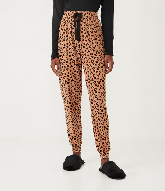 Pantalón de Pijama con Estampado Animal Print Jaguar Marrón 2