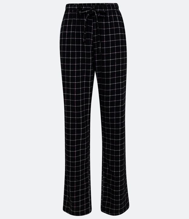 Calça de Pijama em Flanela com Amarração e Estampa Xadrez Grid Preto 5