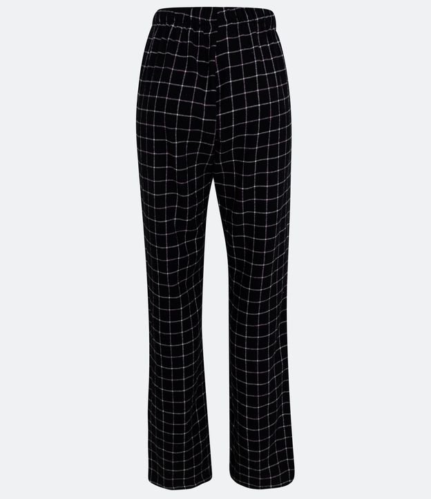 Calça de Pijama em Flanela com Amarração e Estampa Xadrez Grid Preto 6