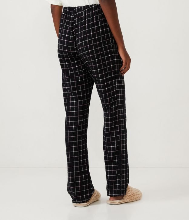 Calça de Pijama em Flanela com Amarração e Estampa Xadrez Grid Preto 3