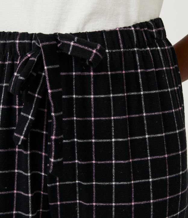 Calça de Pijama em Flanela com Amarração e Estampa Xadrez Grid Preto 4