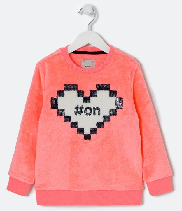 Blusão Infantil Neon com Estampa de Coração e Lettering ON em Paetê - Tam 5 a 14 Anos