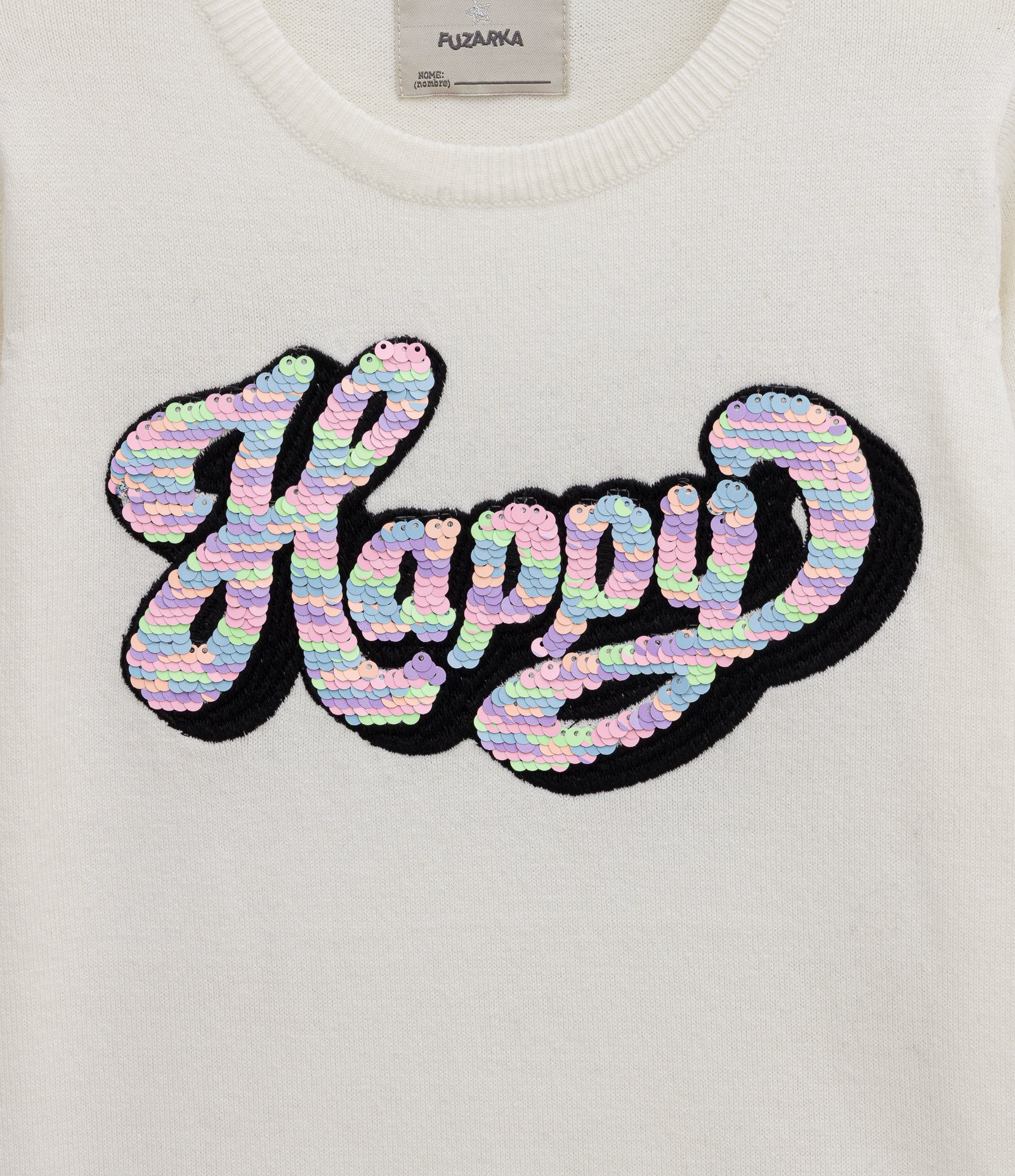 Blusão Infantil em Tricô com Lettering Happy em Paetê que Vira - Tam 5 a 14 Anos Branco 3