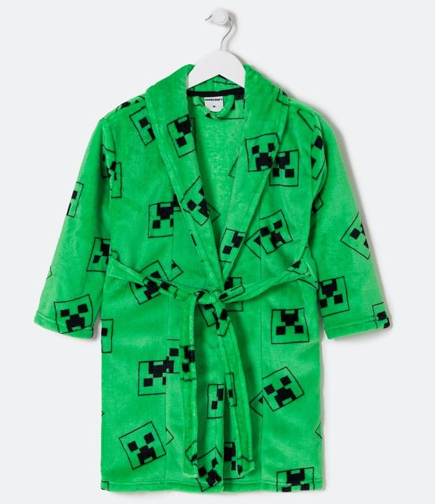 Roupão Infantil em Fleece com Estampa Minecraft - Tam  P ao GG - Cor: Verde - Tamanho: P