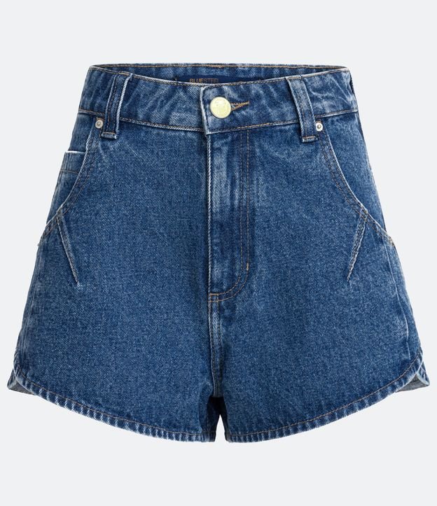Short Cintura Alta en Jeans con Bolsillos y Pliegues Azul 5