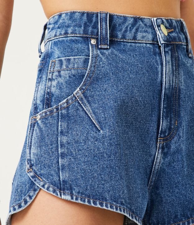 Short Cintura Alta en Jeans con Bolsillos y Pliegues Azul 4